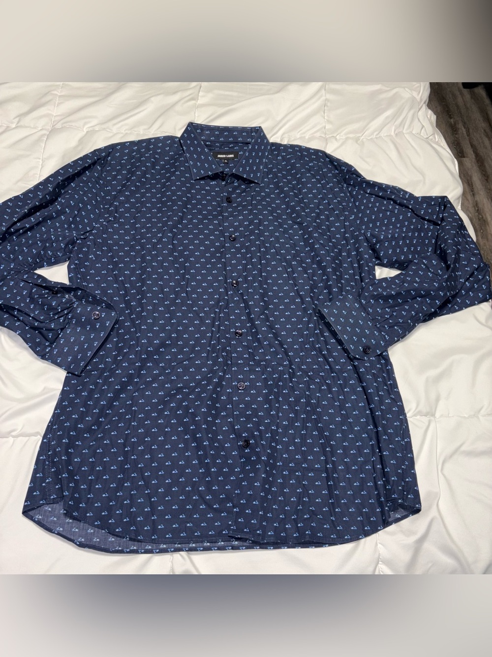 Jared Lang button down shirt scooter print XL blue cotton
